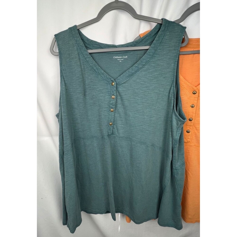Coldwater Creek Sleeveless Henley Tunic Top BUNDLE 2X Blue & Orange Button Front - Picture 2 of 12